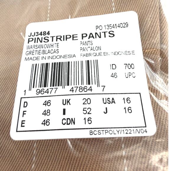 Adidas Women's Warm Sandstone Off White Pinstripe Twill Loose Pants Size 16 - Picture 10 of 11